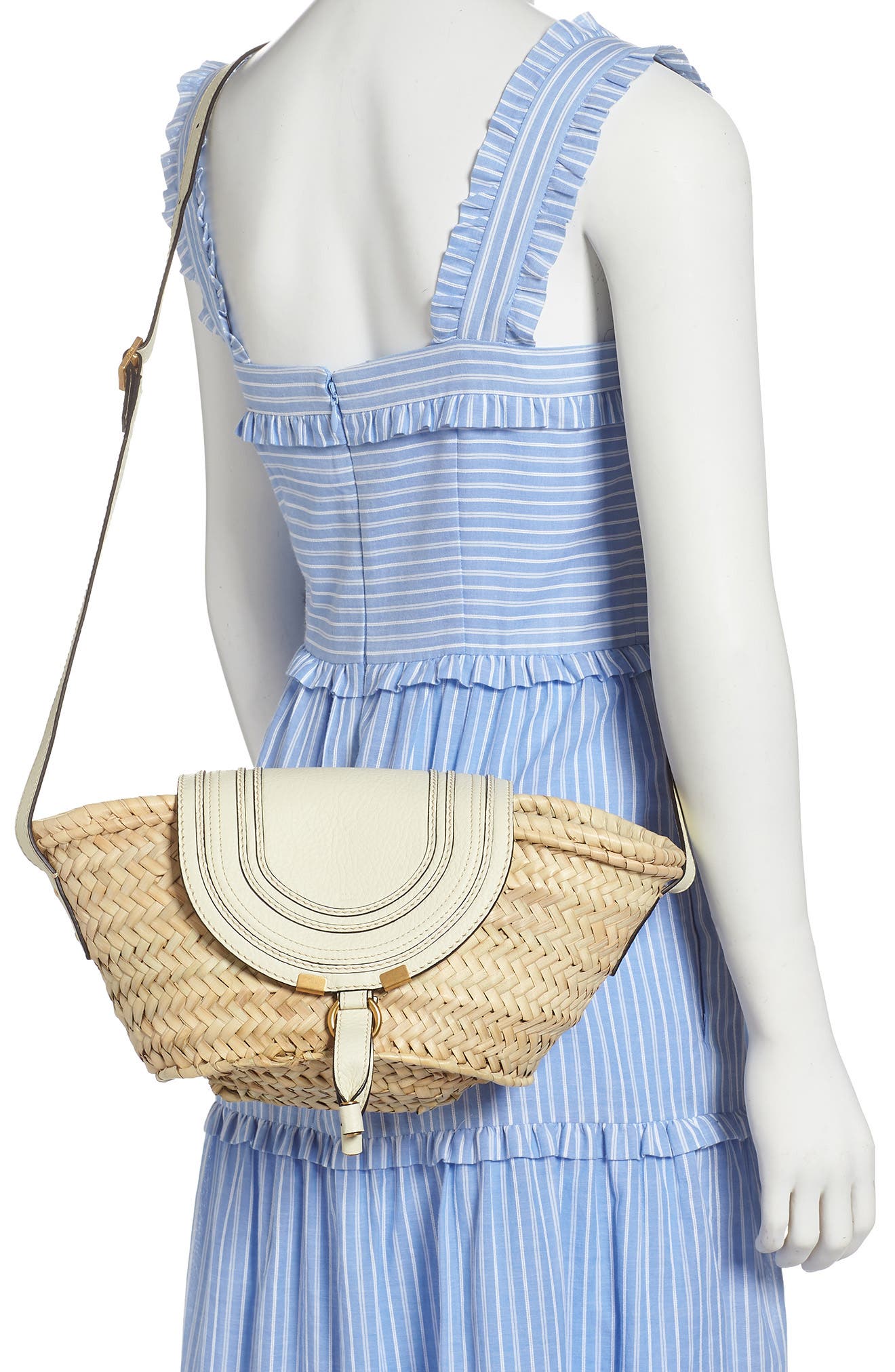 Chloé Small Marcie Leather & Raffia Tote, Alternate, color, 