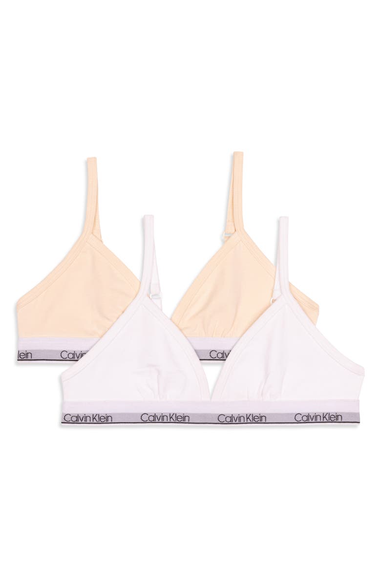 Calvin Klein Kids' Assorted 2-Pack Stretch Cotton Triangle Bras, Main, color, White/Sand