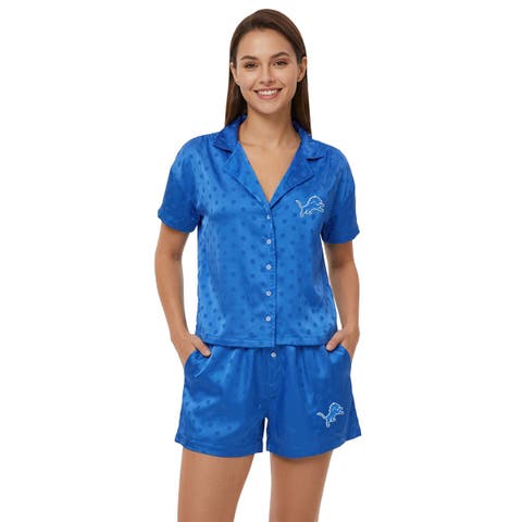 Women's Concepts Sport  Blue Detroit Lions Wink Dot Satin Jacquard Sleep Set