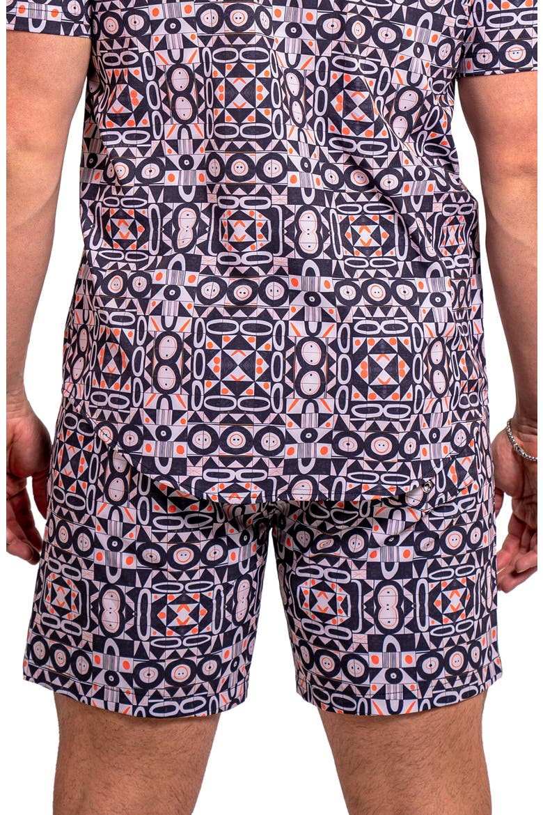 Liontiles Print Black Swim Trunks, Alternate, color, BLACK