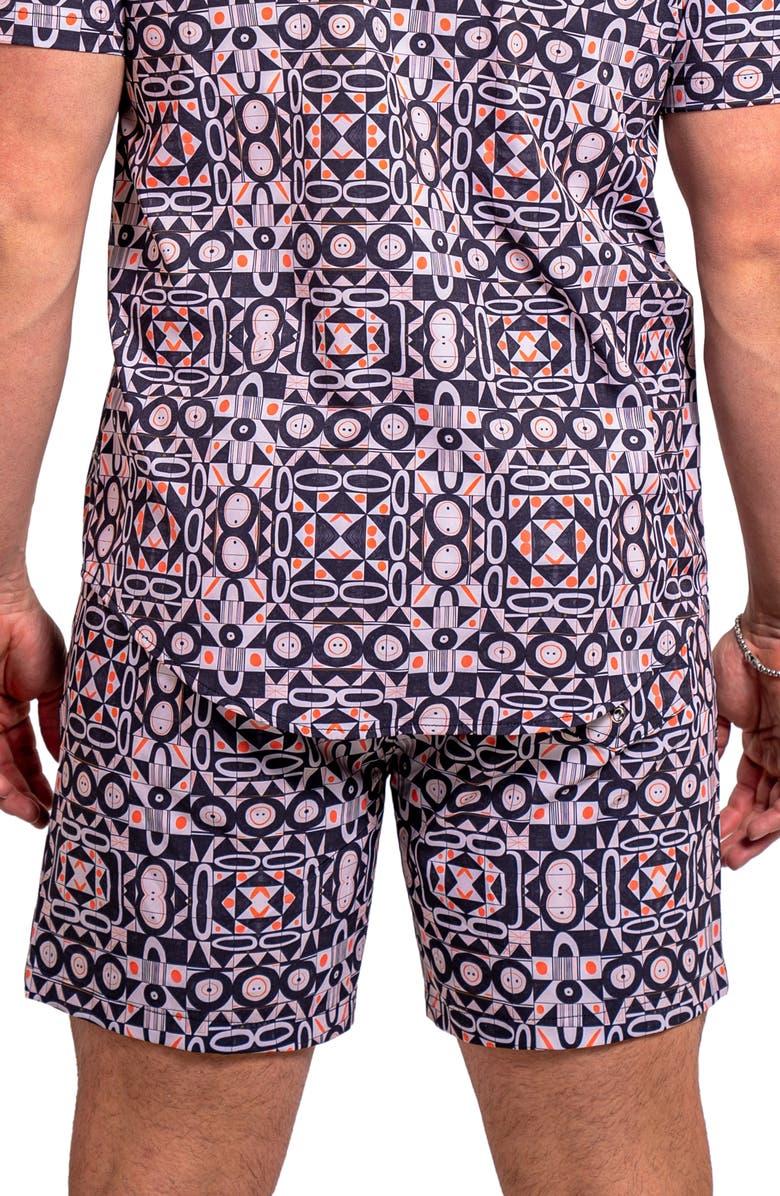 Maceoo Liontiles Print Black Swim Trunks, Alternate, color, Black