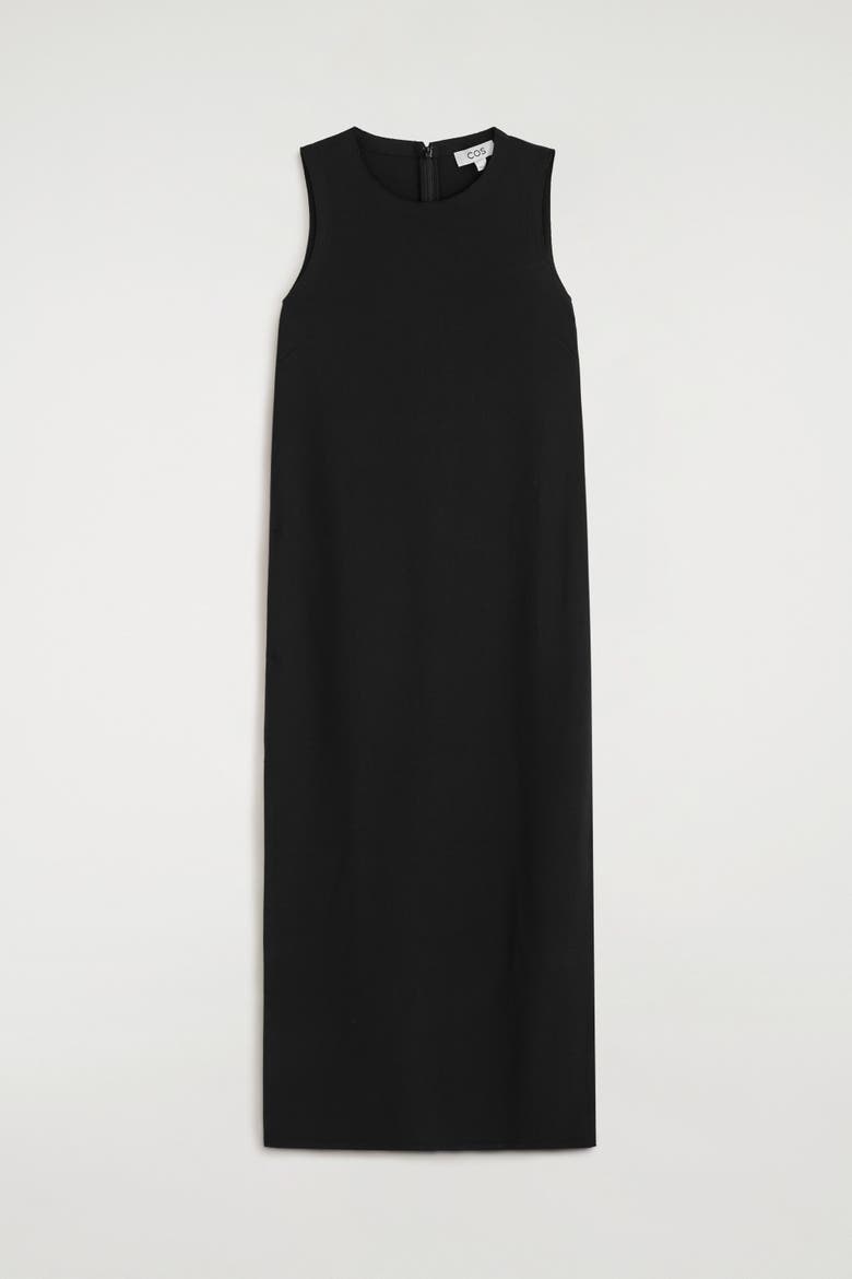 Sleeveless Crepe Midi Dress, Alternate, color, BLACK