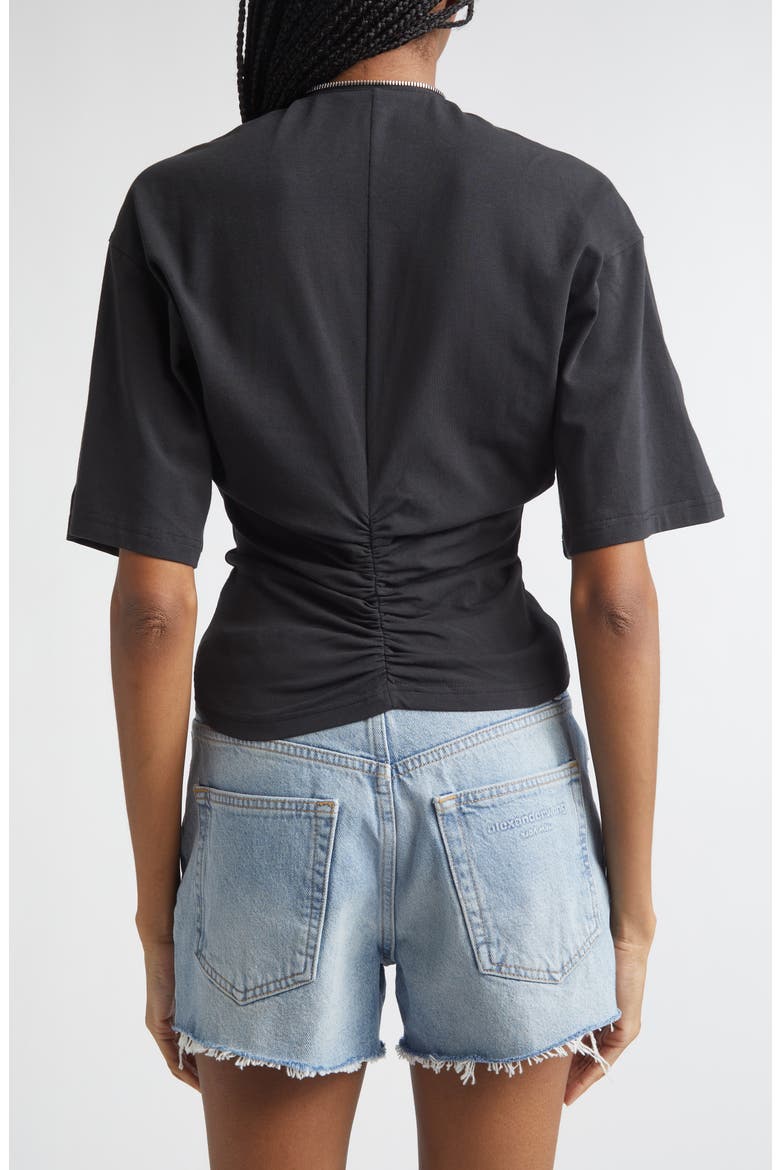 Ruched Knit Zip Top, Alternate, color, BLACK