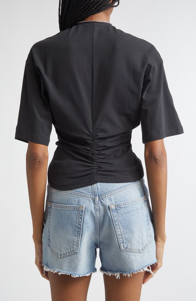 Alexander Wang Ruched Knit Zip Top, Alternate, color, Black