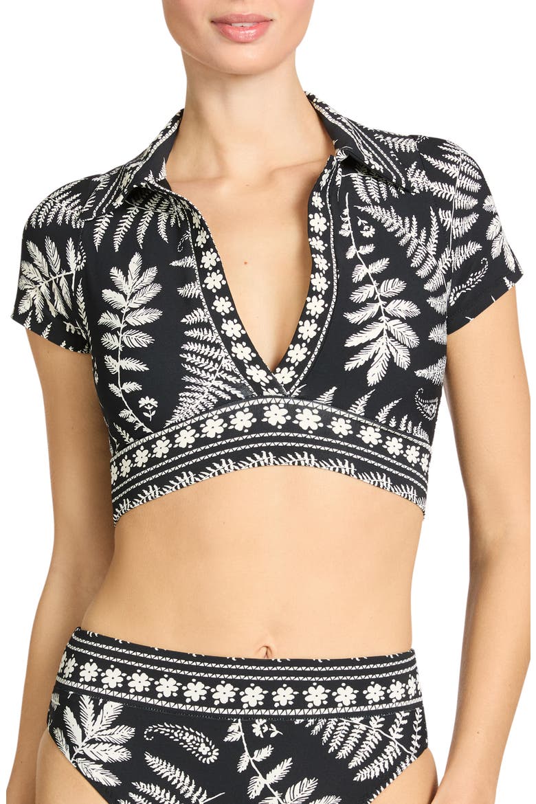 Hailey Short Sleeve Bikini Top, Main, color, BLACK/ ECRU