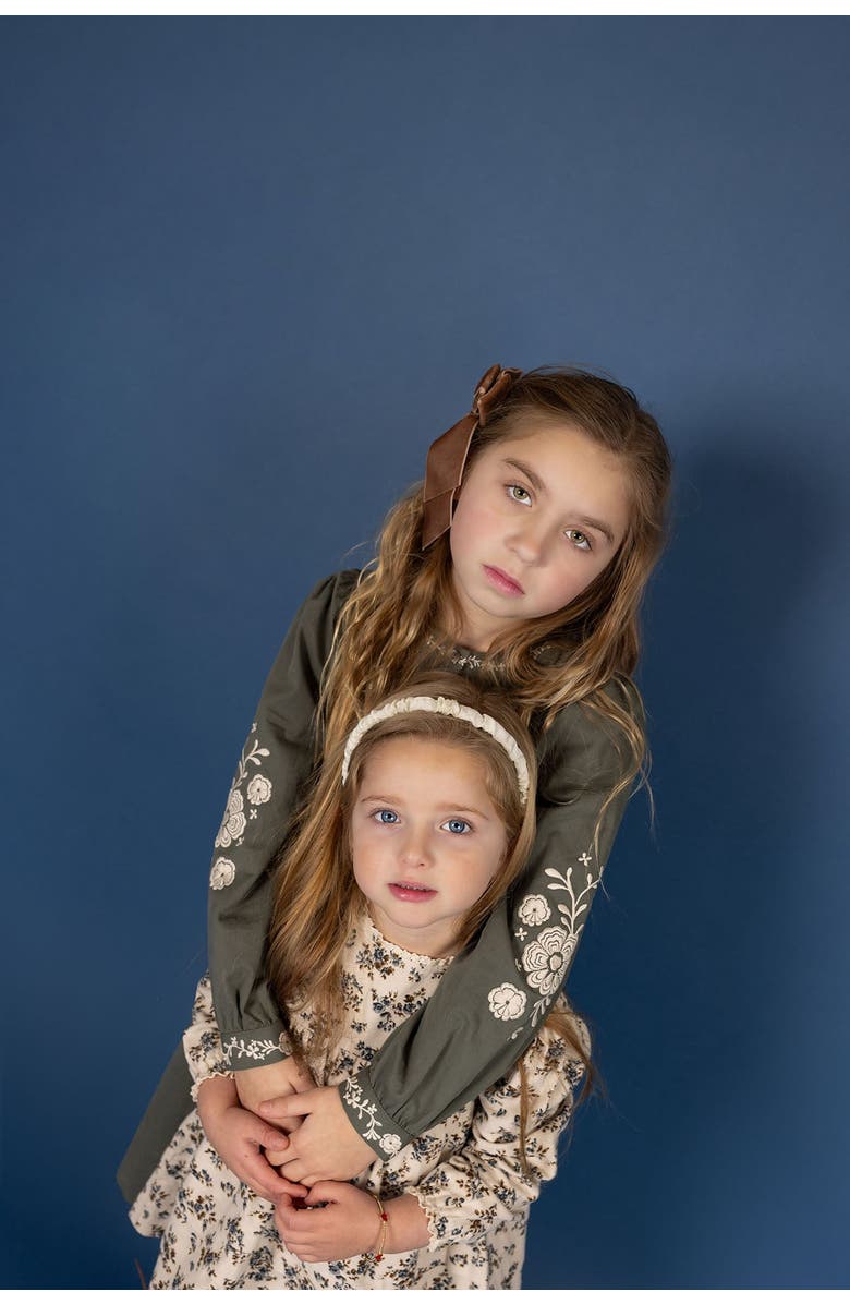 Ely's & Co. Looms Floral Embroidered Waisted Cotton Dress, Alternate, color, Olive