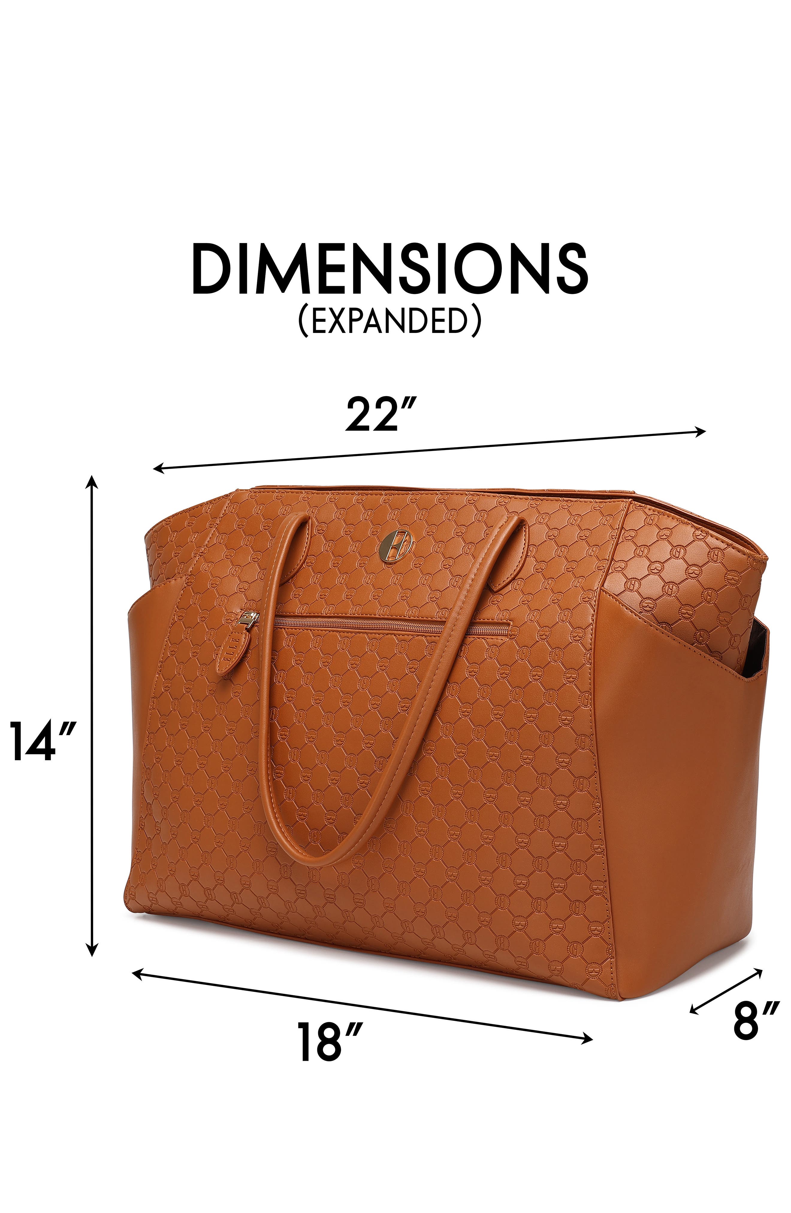 ELLE Compass 32L Vegan Leather Monogram Weekender Duffel Bag, Alternate, color, Brown