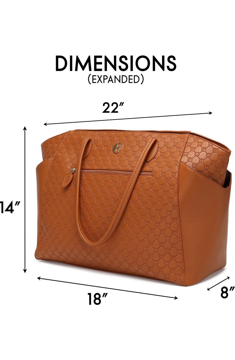 ELLE Compass 32L Vegan Leather Monogram Weekender Duffel Bag, Alternate, color, Brown