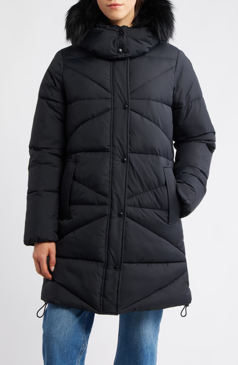 Sam Edelman Faux Fur Trim Hooded Quilted Jacket, Alternate, color, Black