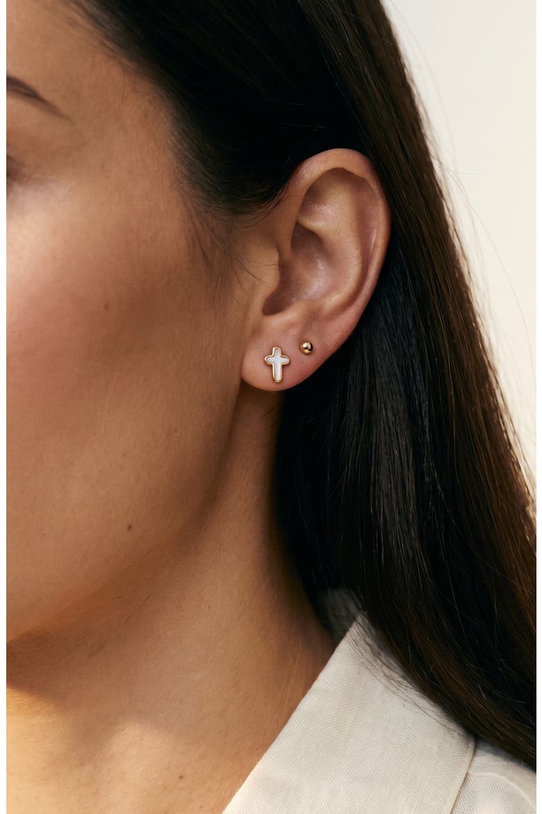 Cross Ball Post Set of 2 Stud Earrings, Alternate, color, GOLD