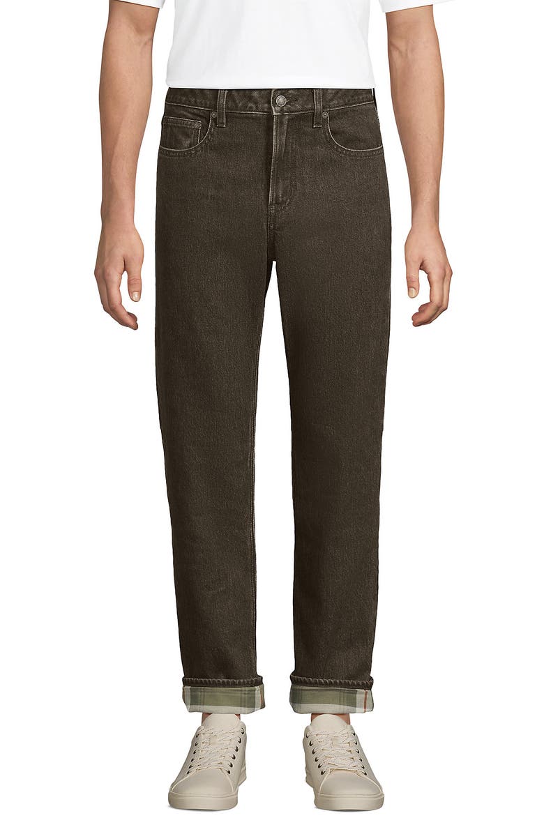 Lands' End Stretch Comfort Waist Classic Fit Flannel Lined Jean, Alternate, color, Washed Mocha Brown
