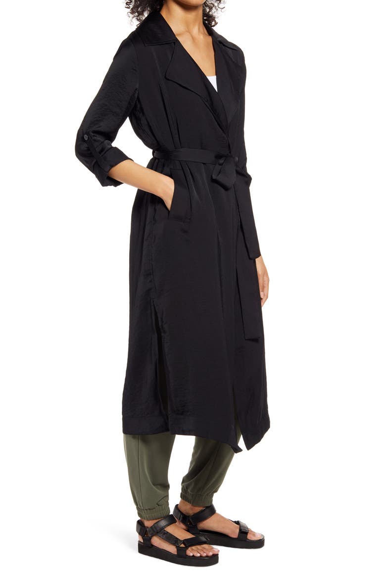 Soft Trench Duster Jacket, Alternate, color, BLACK