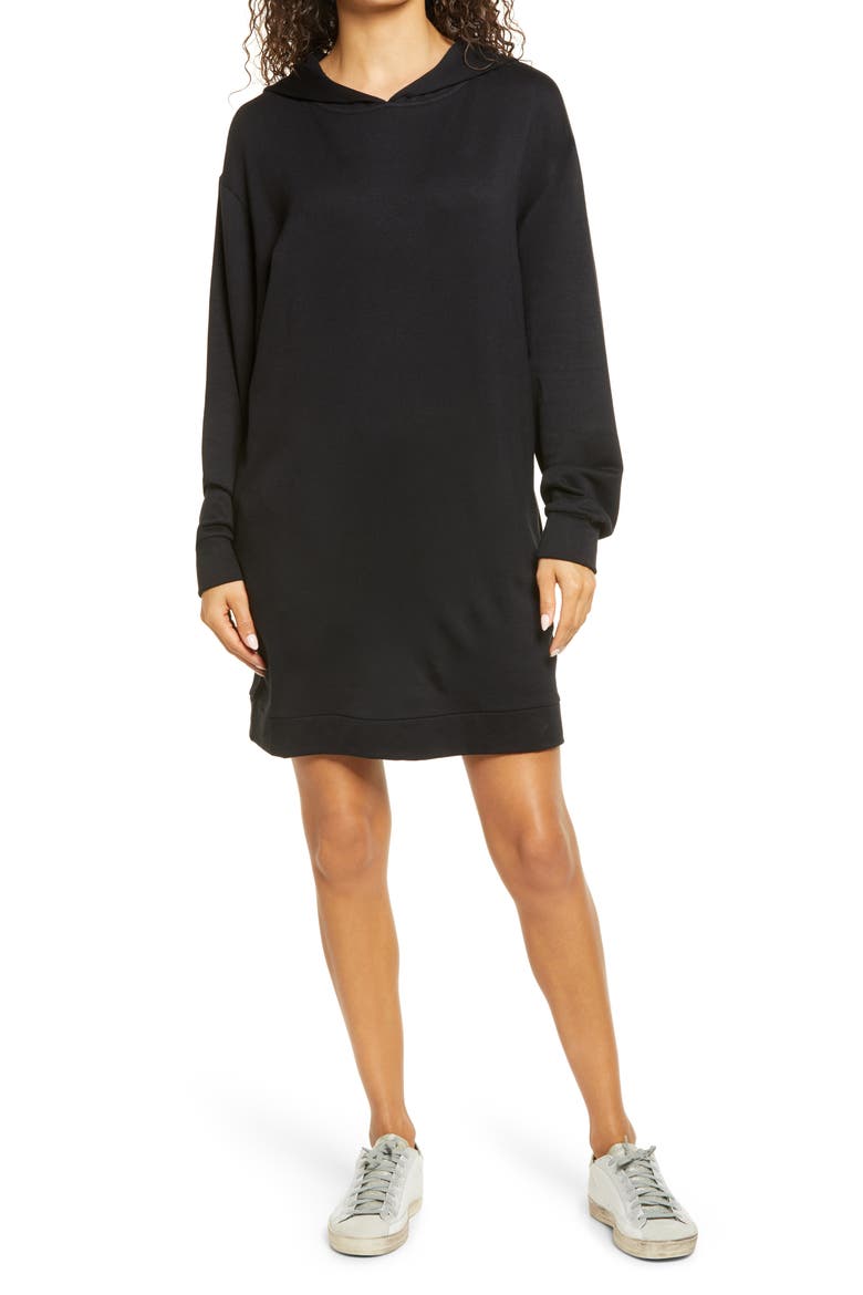 Long Sleeve Hoodie Dress, Main, color, BLACK