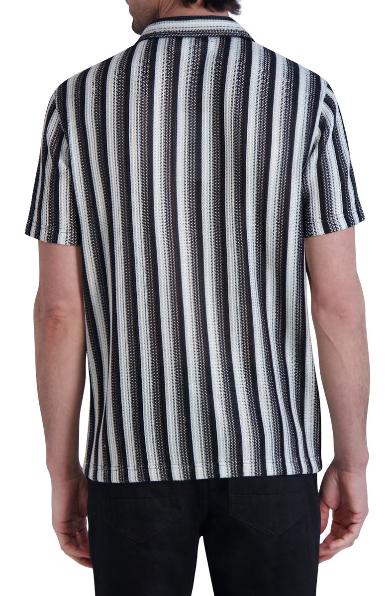 KARL LAGERFELD PARIS Stripe Knit Short Sleeve Button-Up Shirt, Alternate, color, 