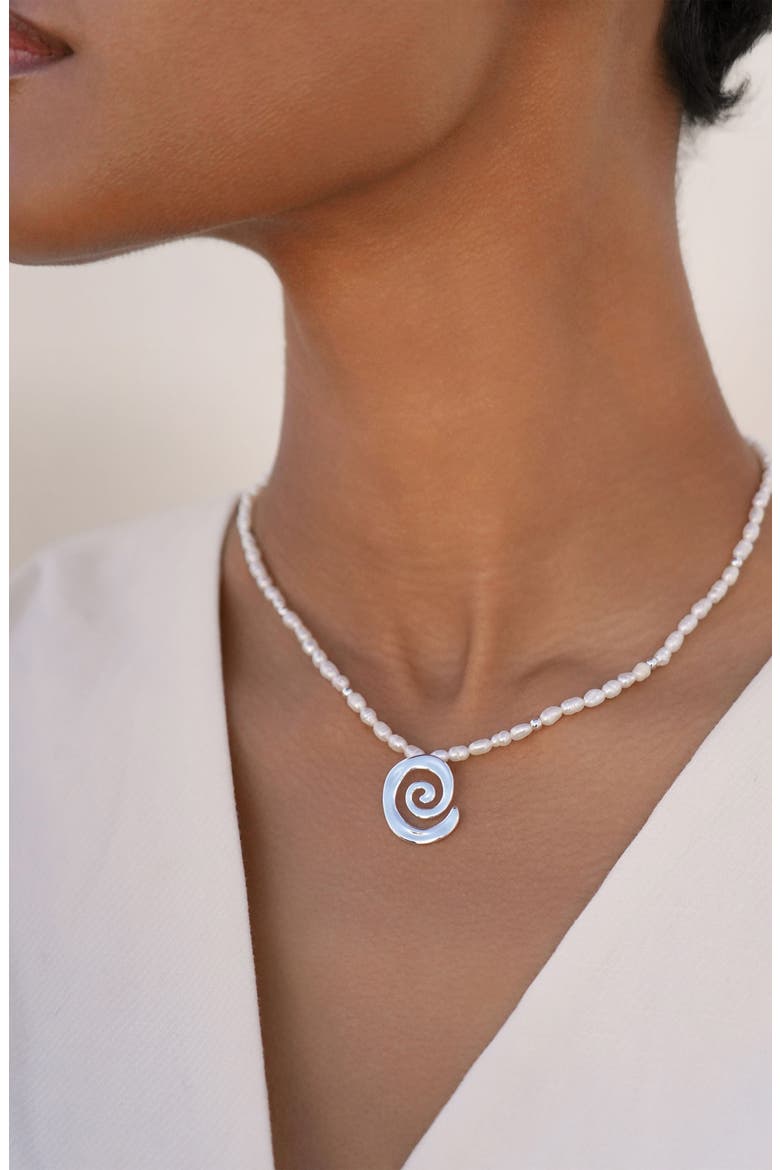 Aura Swirl Pendant Freshwater Pearl Necklace, Alternate, color, SILVER