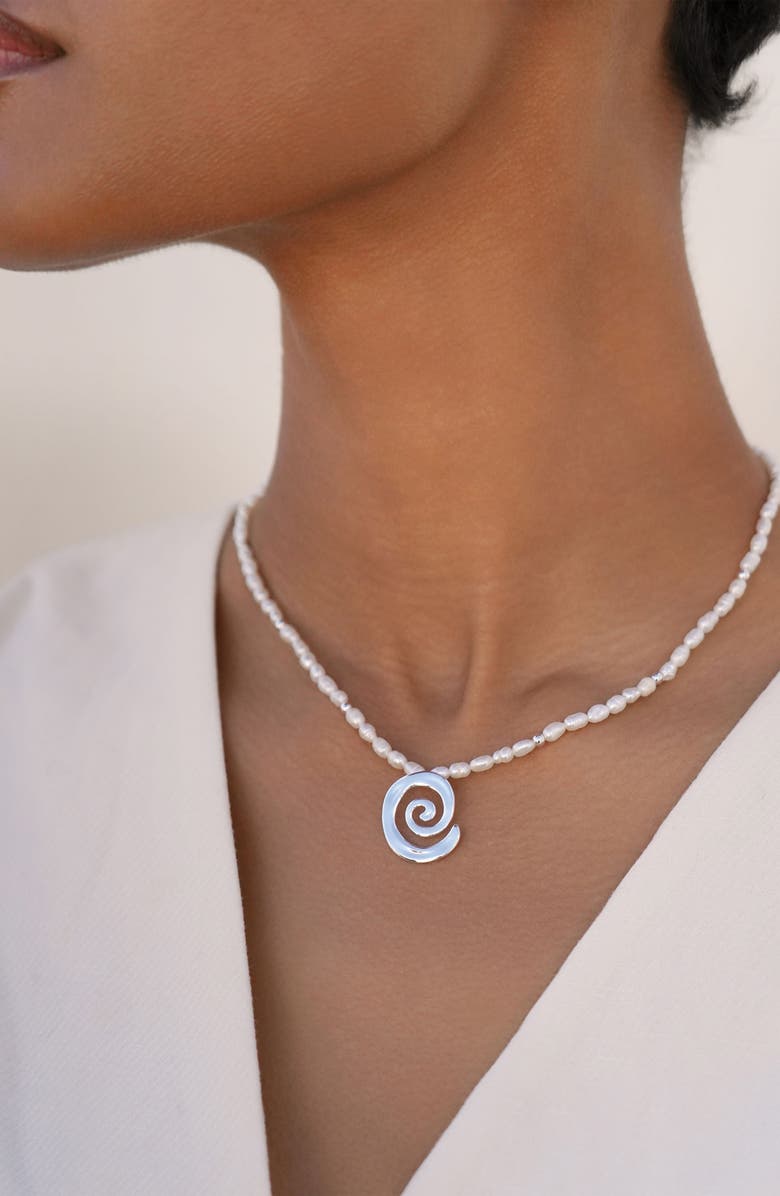 Ettika Aura Swirl Pendant Freshwater Pearl Necklace, Alternate, color, Silver