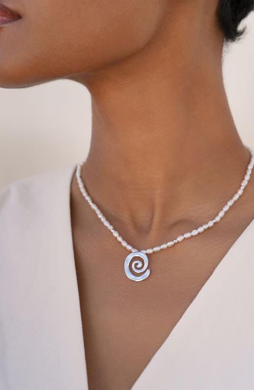 Ettika Aura Swirl Pendant Freshwater Pearl Necklace In Silver