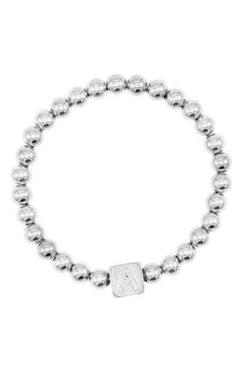 Adornia Crystal Initial Stretch Bracelet In Silver-a