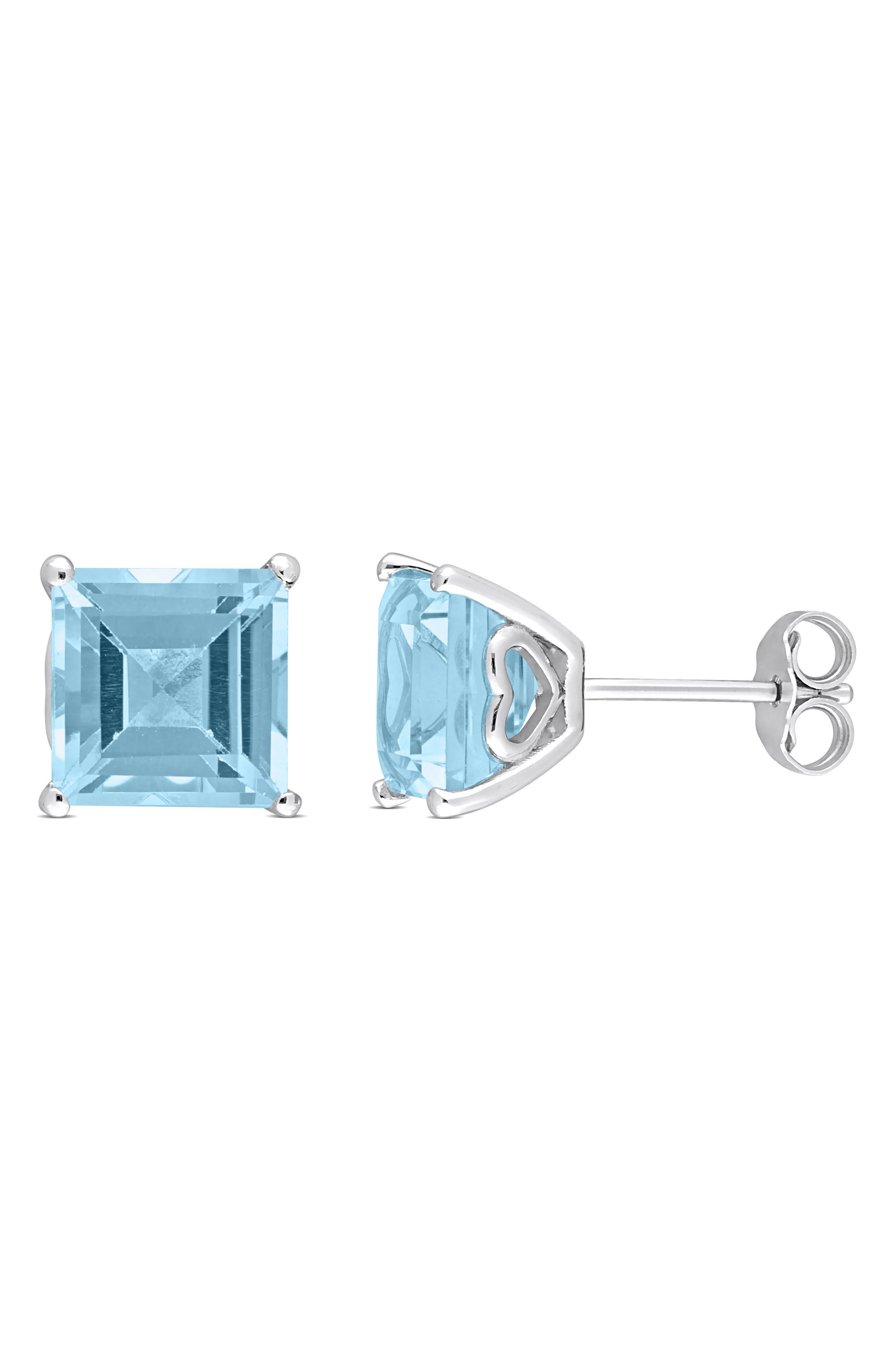 DELMAR Square Cut Sky Blue Topaz Stud Earrings