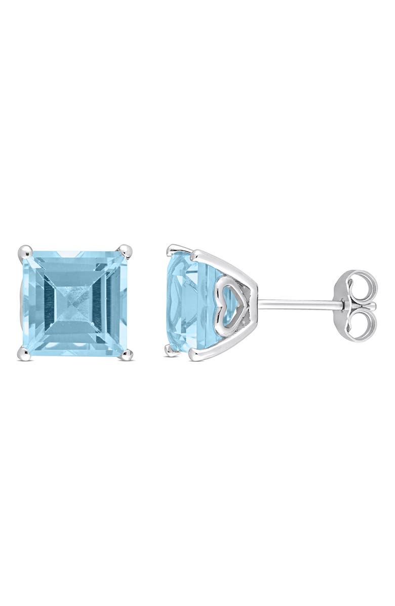 DELMAR Square Cut Sky Blue Topaz Stud Earrings, Main, color, Blue