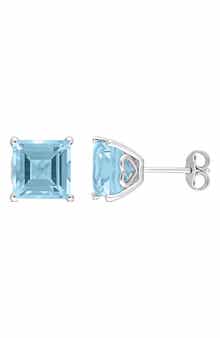 DELMAR Square Cut Sky Blue Topaz Stud Earrings