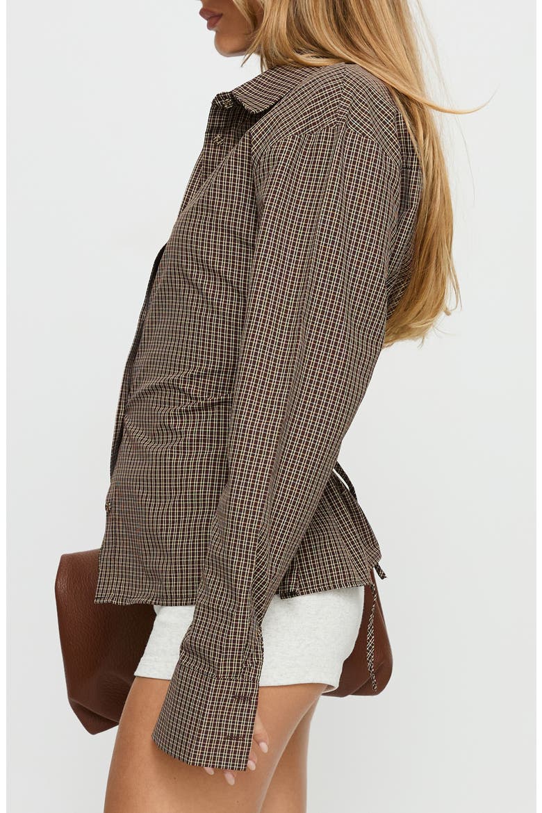 Xinia Check Button-Up Back Tie Blouse, Alternate, color, BROWN CHECK