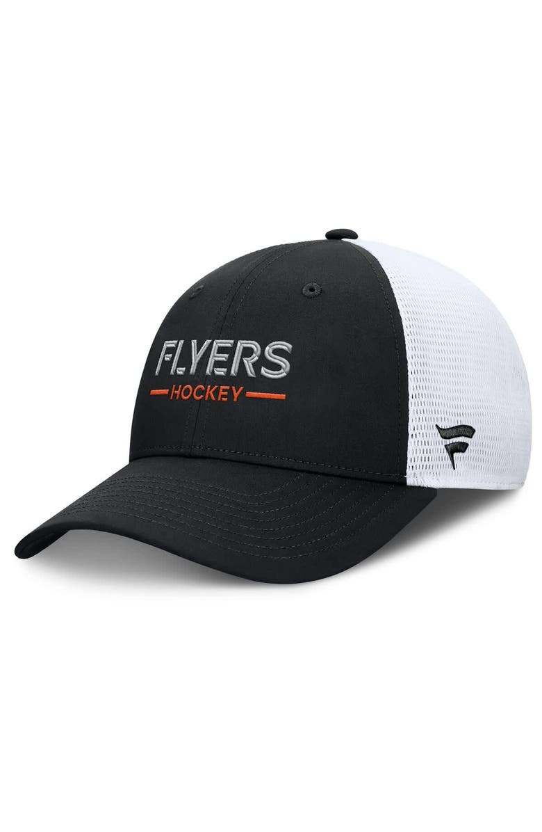 FANATICS Men's Fanatics Black/White Philadelphia Flyers Authentic Pro Rink Lockup Adjustable Trucker Hat, Main, color, Black