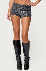 EDIKTED Sequin Leopard Print Microshorts