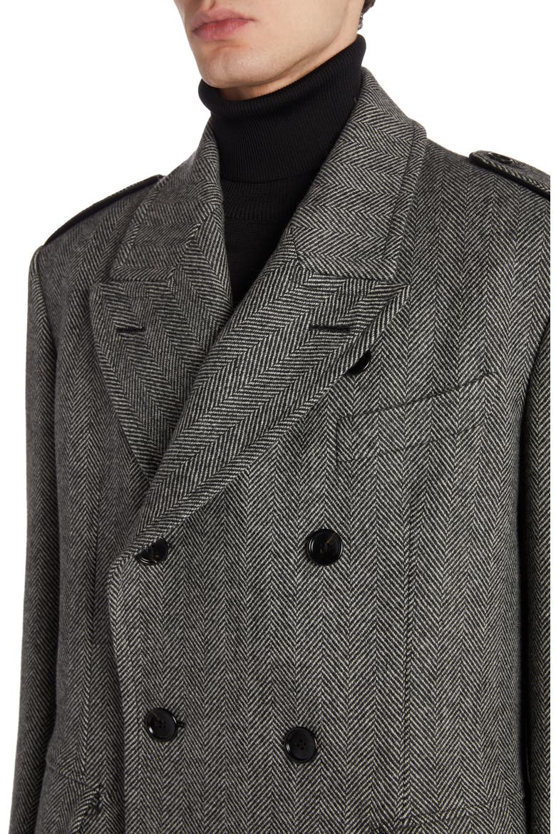 Officer Herringbone Wool Martingale Coat, Alternate, color, BLACK/ WHITE
