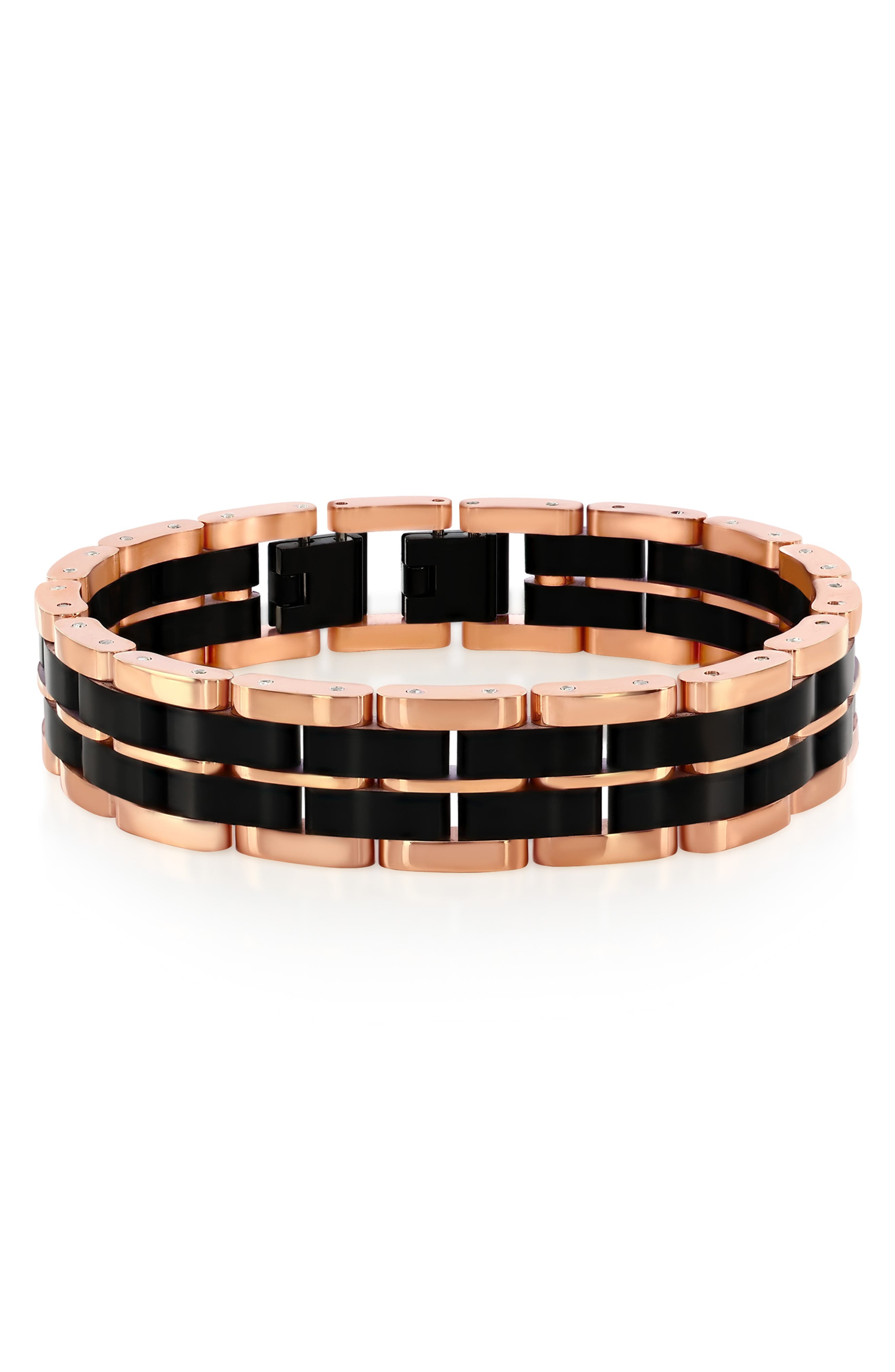 Blackjack Two-tone Striped Link Bracelet In Black/rose Gold