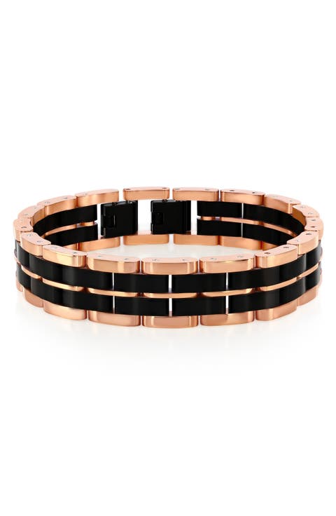 Men's Two-Tone Striped Link Bracelet