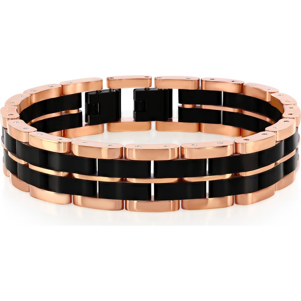 Blackjack Two-tone Striped Link Bracelet In Black/rose Gold