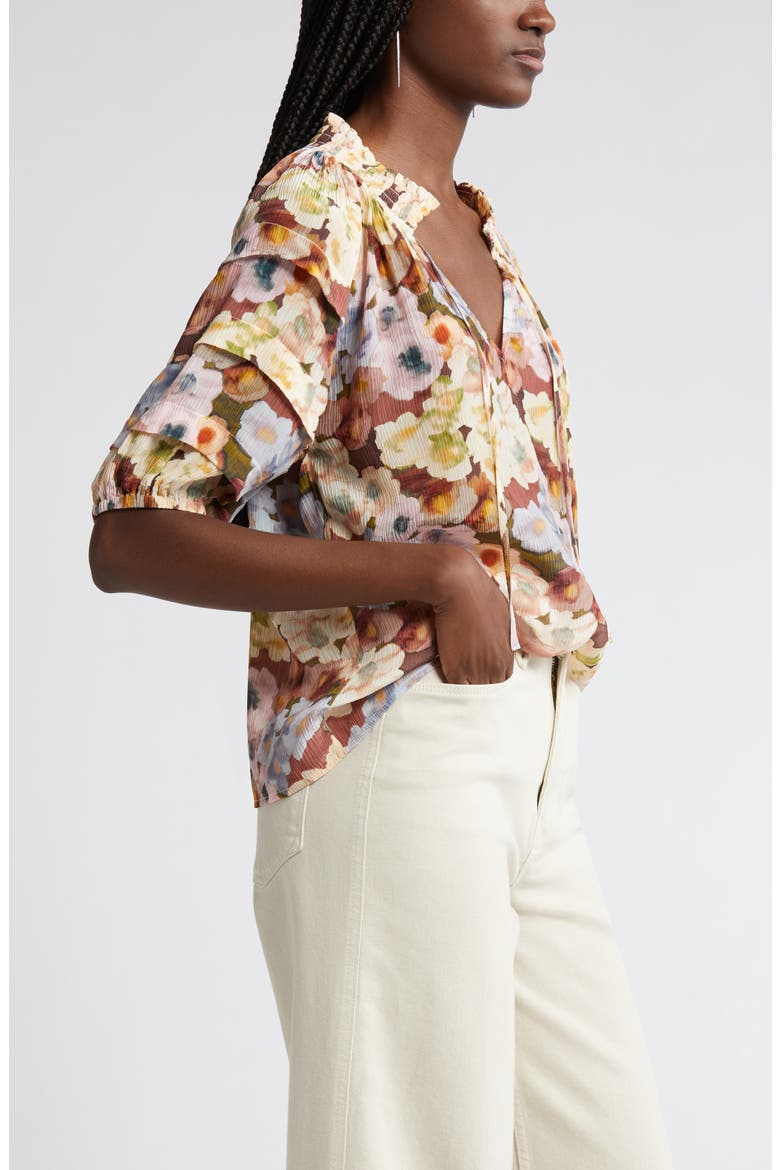 Paris Floral Split Neck Top, Alternate, color, PAINTED FLORAL