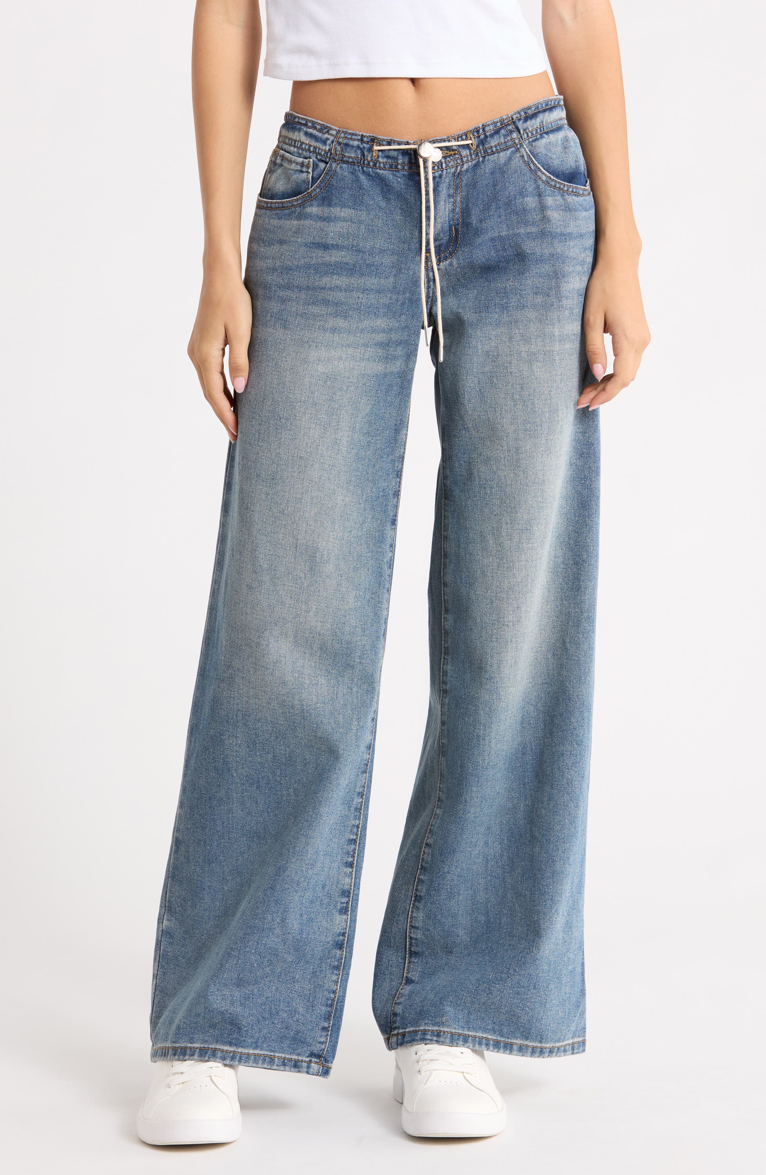 Low Rise Drawstring Wide Leg Jeans