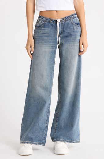 Low Rise Drawstring Wide Leg Jeans