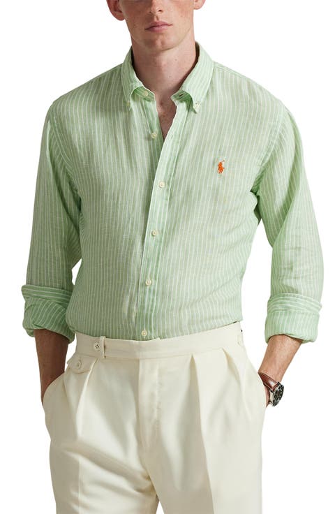 Classic Fit Stripe Linen Button-Down Shirt