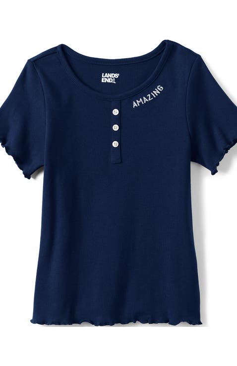 Girls Short Sleeve Ribbed Henley T-Shirt