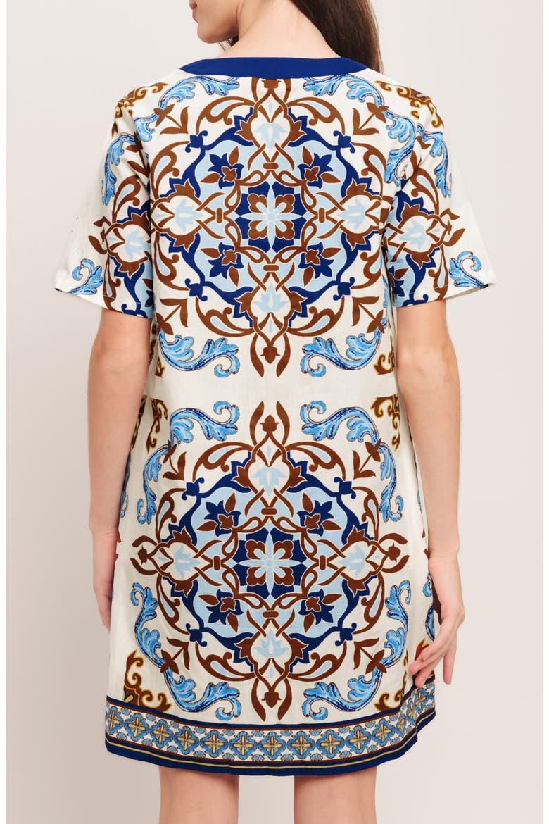 Scarf Print Cotton Shift Minidress, Alternate, color, IVORY BLUE