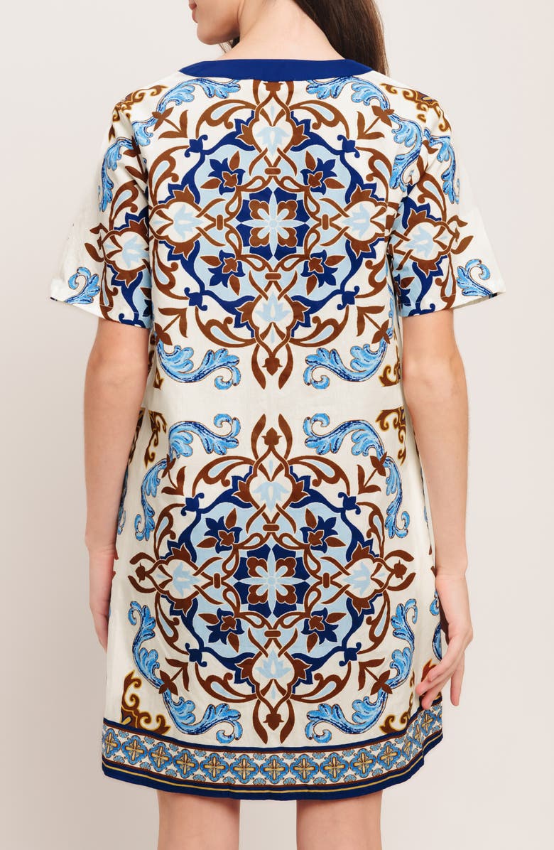 FLYING TOMATO Scarf Print Cotton Shift Minidress, Alternate, color, Ivory Blue