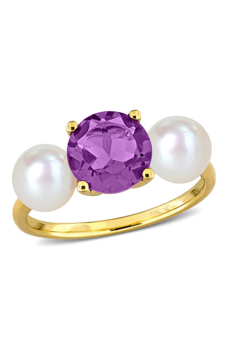 Julianna B. Cultured Pearl & Amethyst 3-Stone Ring 10k, Main, color, Amethyst