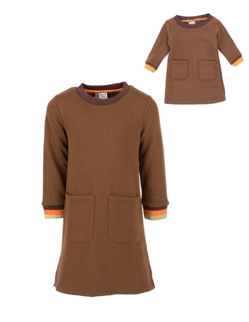 Leveret Girls Sweatshirt Dress With Matching Doll Dress In Brown