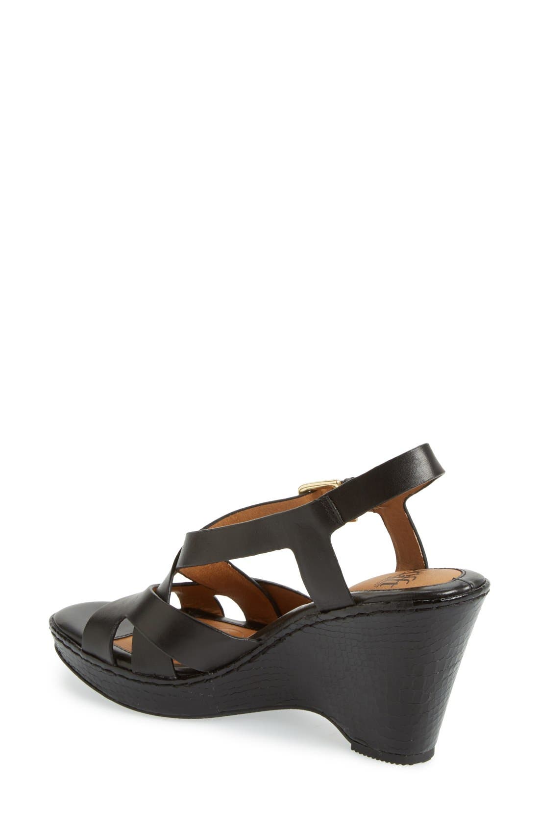 'Vivien' Strappy Leather Wedge Platform Sandal, Alternate, color, BLACK