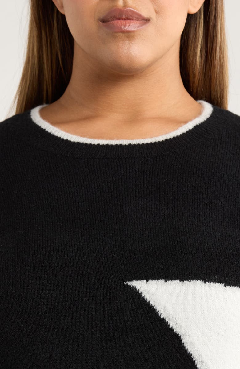 Vince Camuto Star Detail Crewneck Sweater, Alternate, color, Rich Black