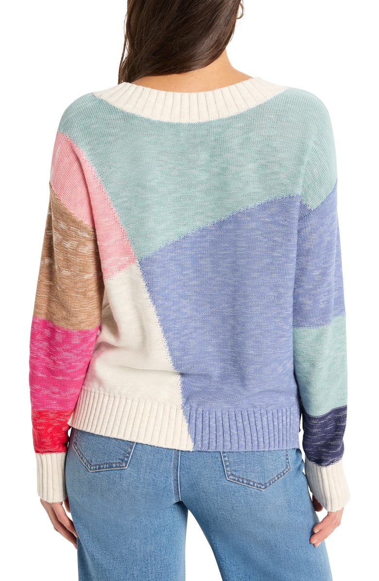 NIC+ZOE Color Crossing Colorblock Cotton Blend Sweater, Alternate, color, Blue Multi
