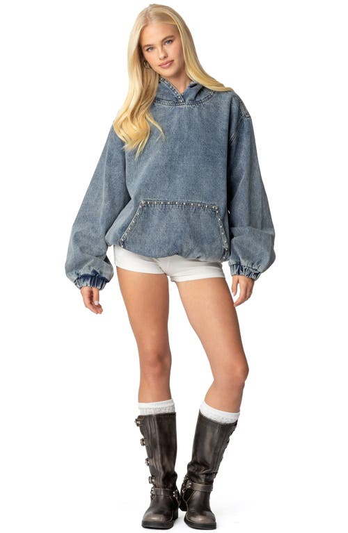 Shop Edikted Marney Oversize Studded Denim Hoodie In Blue