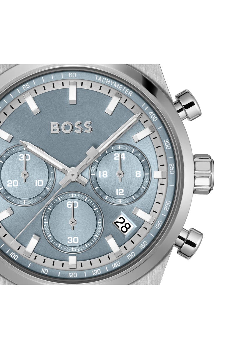 BOSS Candor Chronograph Leather Strap Watch, 41mm, Alternate, color, Ice Blue
