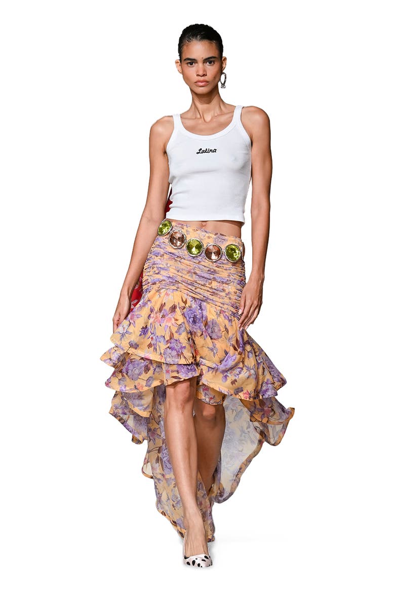 Peony Asymmetrical Midi Skirt, Alternate, color, RED