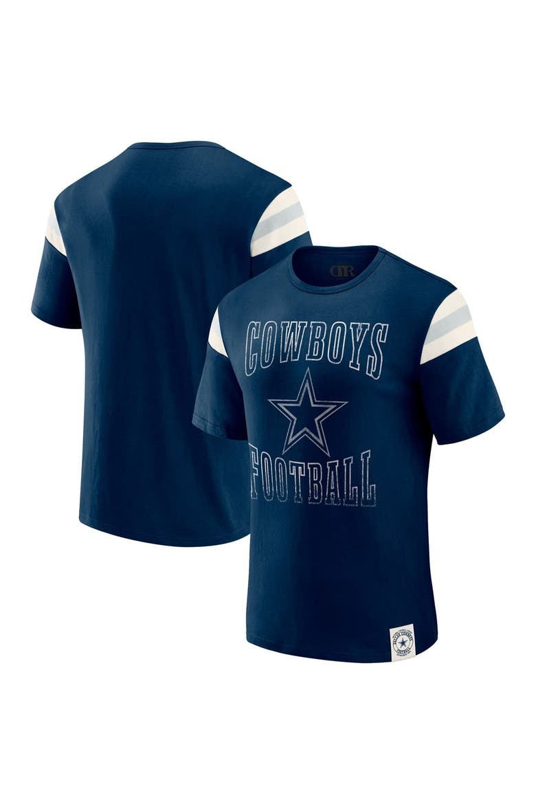 Men's Darius Rucker Collection by Fanatics Navy Dallas Cowboys Distressed Throwback Shoulder Stripe T-Shirt, Main, color, Navy