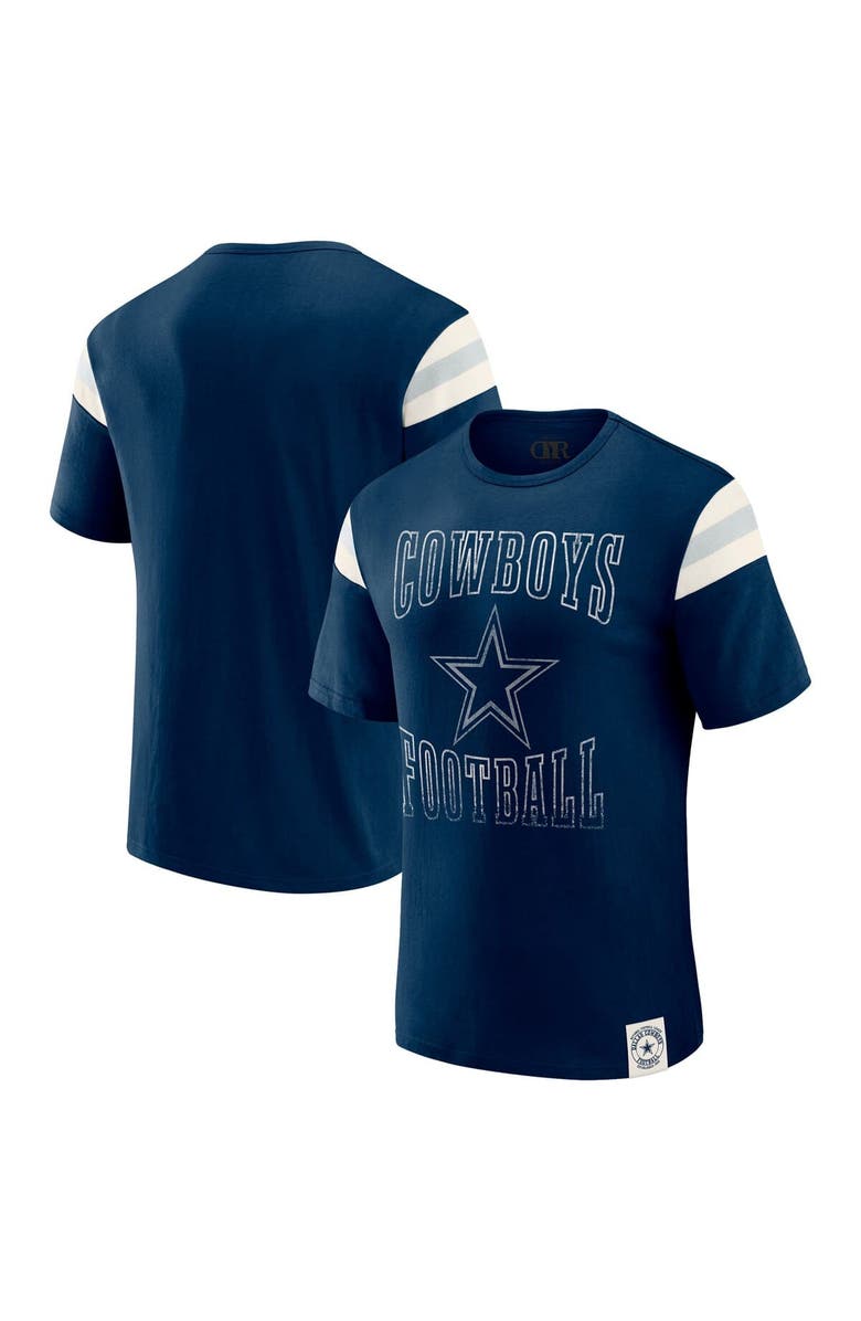 Darius Rucker Collection by Fanatics Men's Darius Rucker Collection by Fanatics Navy Dallas Cowboys Distressed Throwback Shoulder Stripe T-Shirt, Main, color, Navy