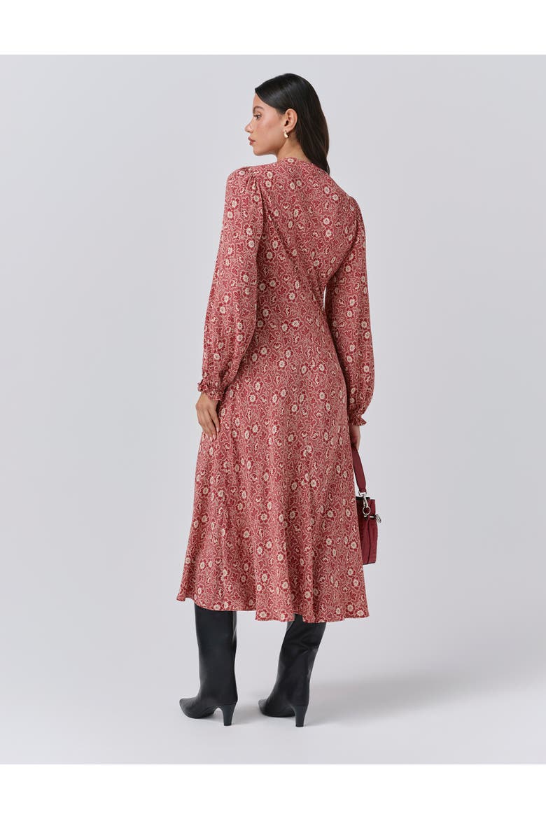 Stella Floral Crepe Tie Front Midi Dress, Alternate, color, Red Ditsy